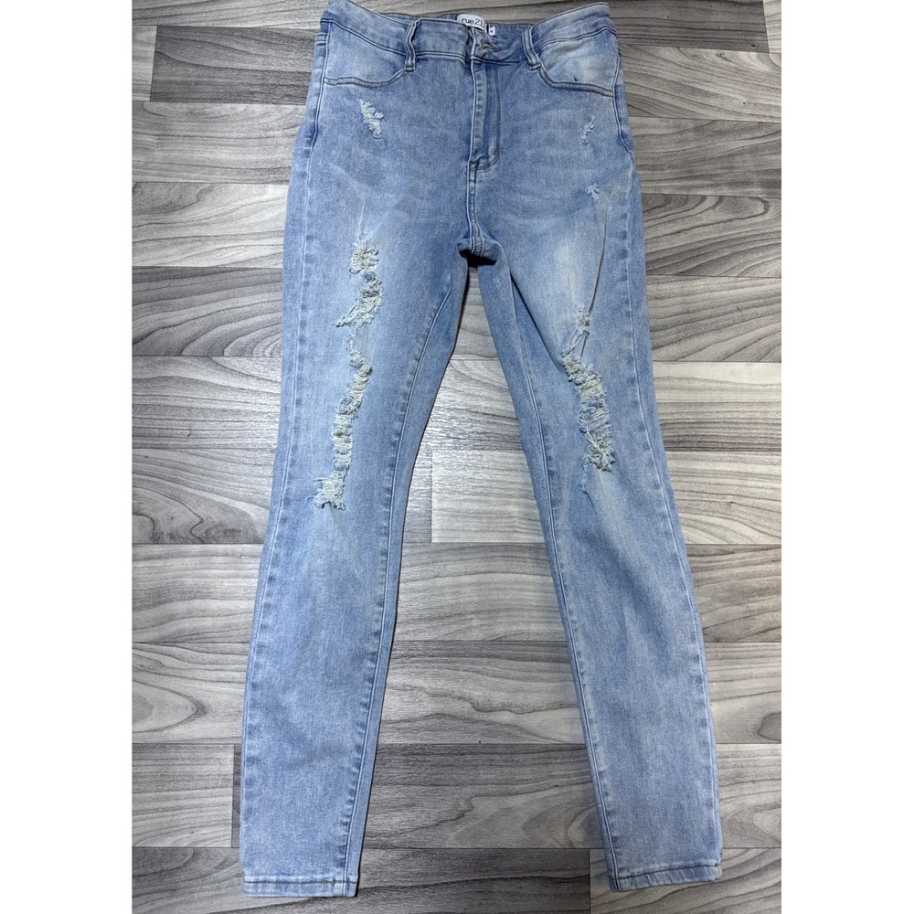Rue 21 Womens Size 8 Distressed Skinny Jeans Light Wash High Rise Denim Pants